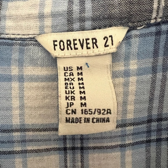 Forever 21 Plaid Flannel Shirt (Blue, Grey, & White) Medium - Picture 3 of 4